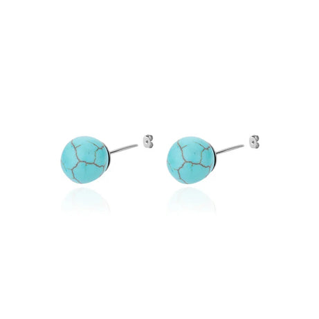 1 Pair Natural Stone Stud Earrings For Women Men Round Turquoises Tiger Eye Lapis Lazuli Beads Earring Fashion Jewelry Gift - Charlie Dolly