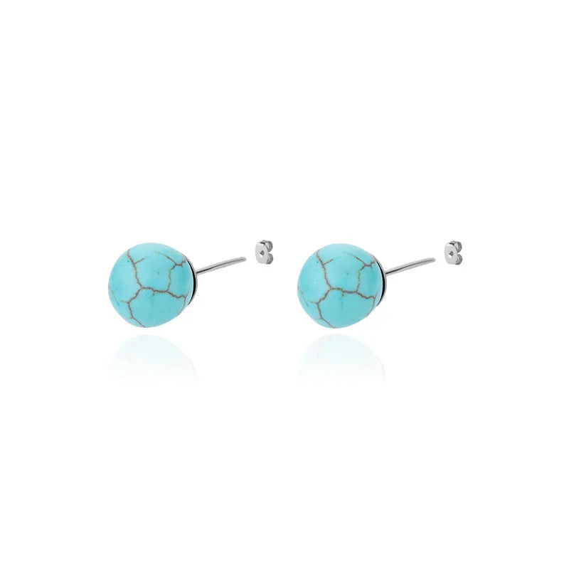 1 Pair Natural Stone Stud Earrings For Women Men Round Turquoises Tiger Eye Lapis Lazuli Beads Earring Fashion Jewelry Gift
