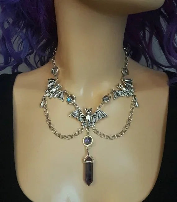Gothic Bat Necklace, Halloween necklace, Vampire Bat Necklace, Gothic Jewelry, Classic Goth Victorian necklace - Charlie Dolly
