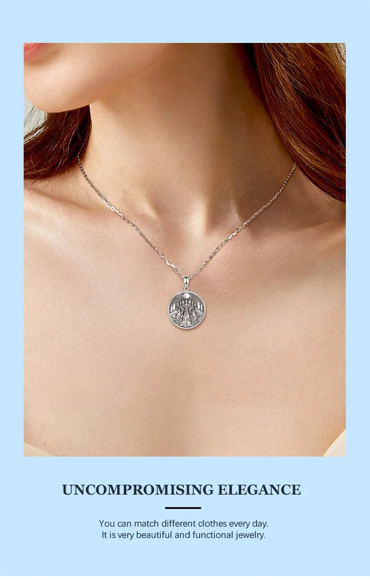 Eudora 925 Sterling Silver Hecate Dog Necklace Triple Moon Goddess Amulet Pendant Moonstone Triple Goddess Jewelry Women Gift