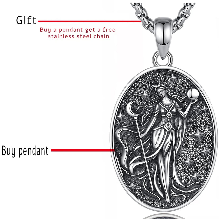S925 Sterling Silver Nyx Moon Goddess Pendant Necklace, Dark Goddess of Night Wicca Amulet