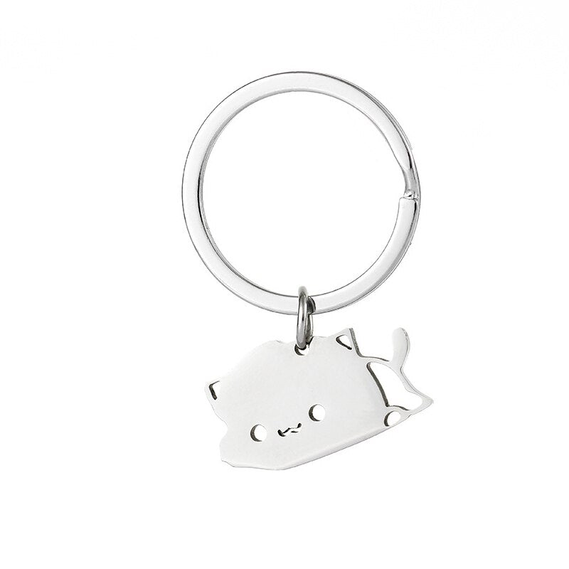 Cute Cat Keychain Stainless Steel Key ring Couple Lover Animal Matching Keyring Pendants Valentine's Day Gift - Charlie Dolly