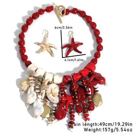 Statement Shell and Starfish Handmade Beaded Necklace