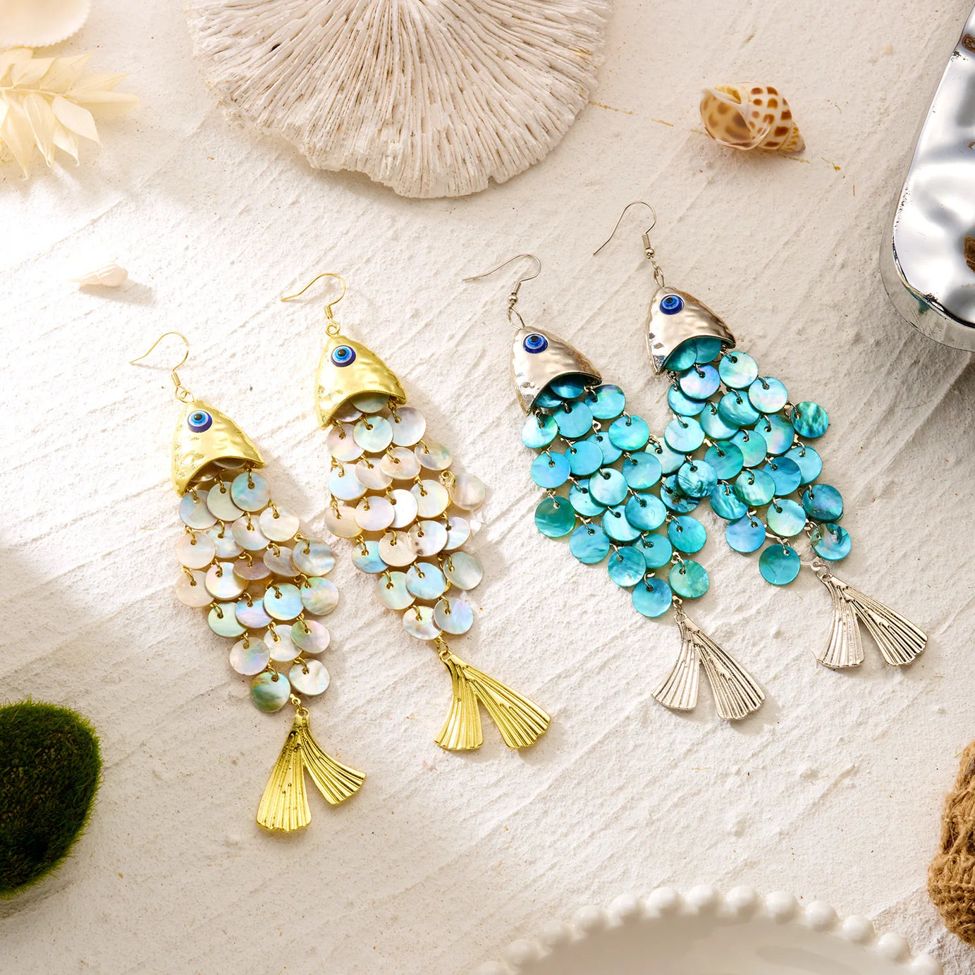 Shell Scale Big Fish Statement Earrings Jewelry