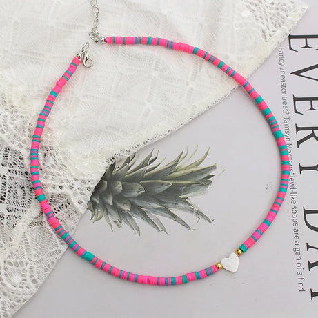 Polymer Clay Heart and Natural Shell Bead Boho Choker