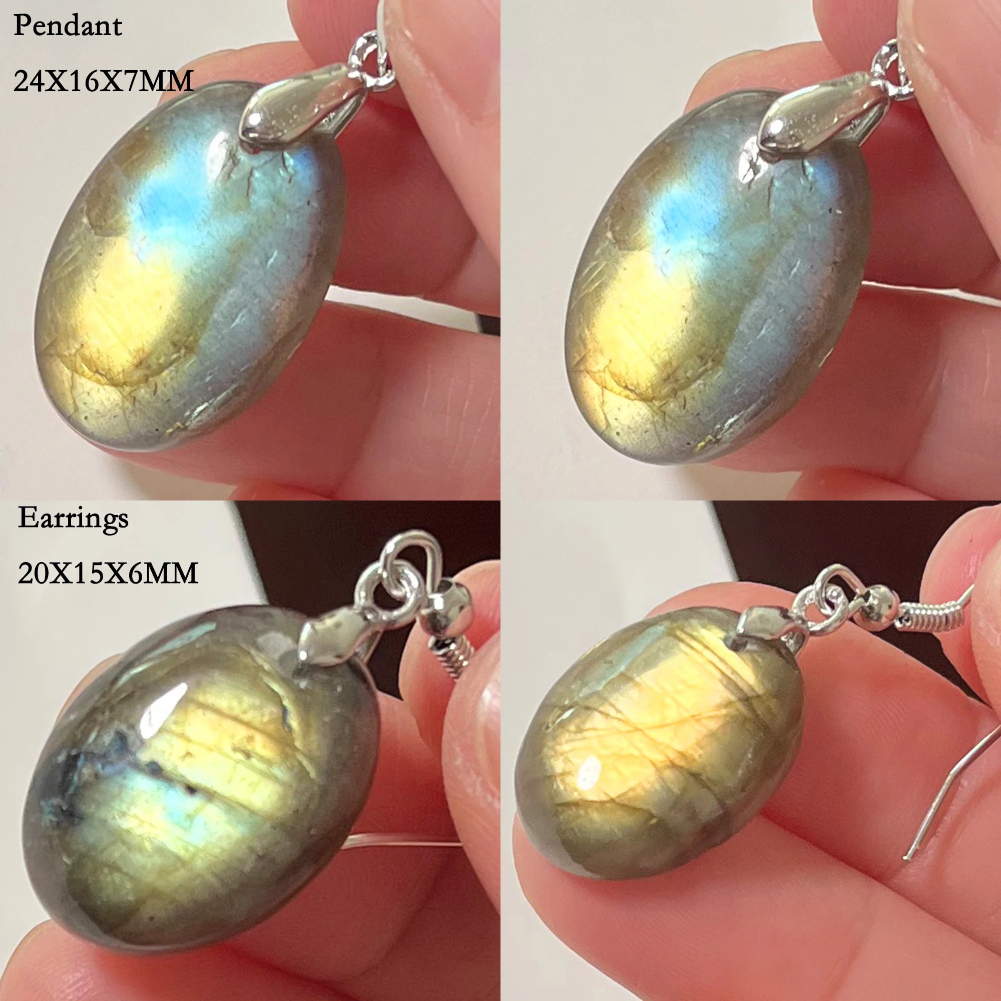 Women Men Irregular Shape Bead Natural Stone Blue Labradorite Earrings