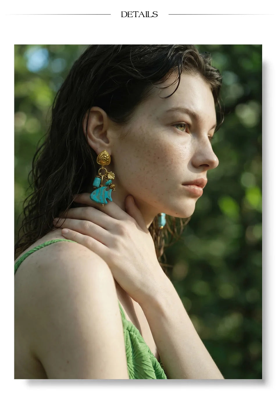Yhpup Ocean Series Stainless Steel Blue Natural Stone Fish Drop Charm Earrings 18K Gold Color PVD Plated Summer Women Jewelry