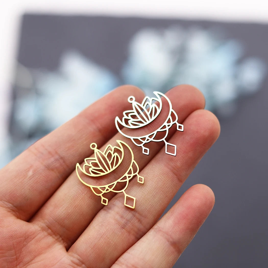 3PCS DIY Amulet Lotus Flower Yogo Buddha Stainless Steel Pendant Charm For Jewelry Making Necklace Religion Crescent diy Supplie