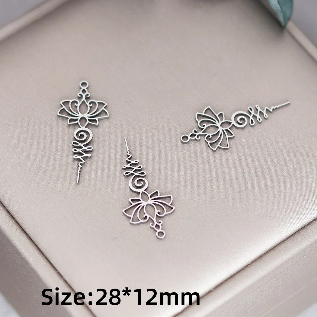 3pcs Stainless Steel Gothic Sun Cross Sword DIY Charms Tassels Star Lotus Flower Earrings Necklace Jewelry Making Amulet Pendant