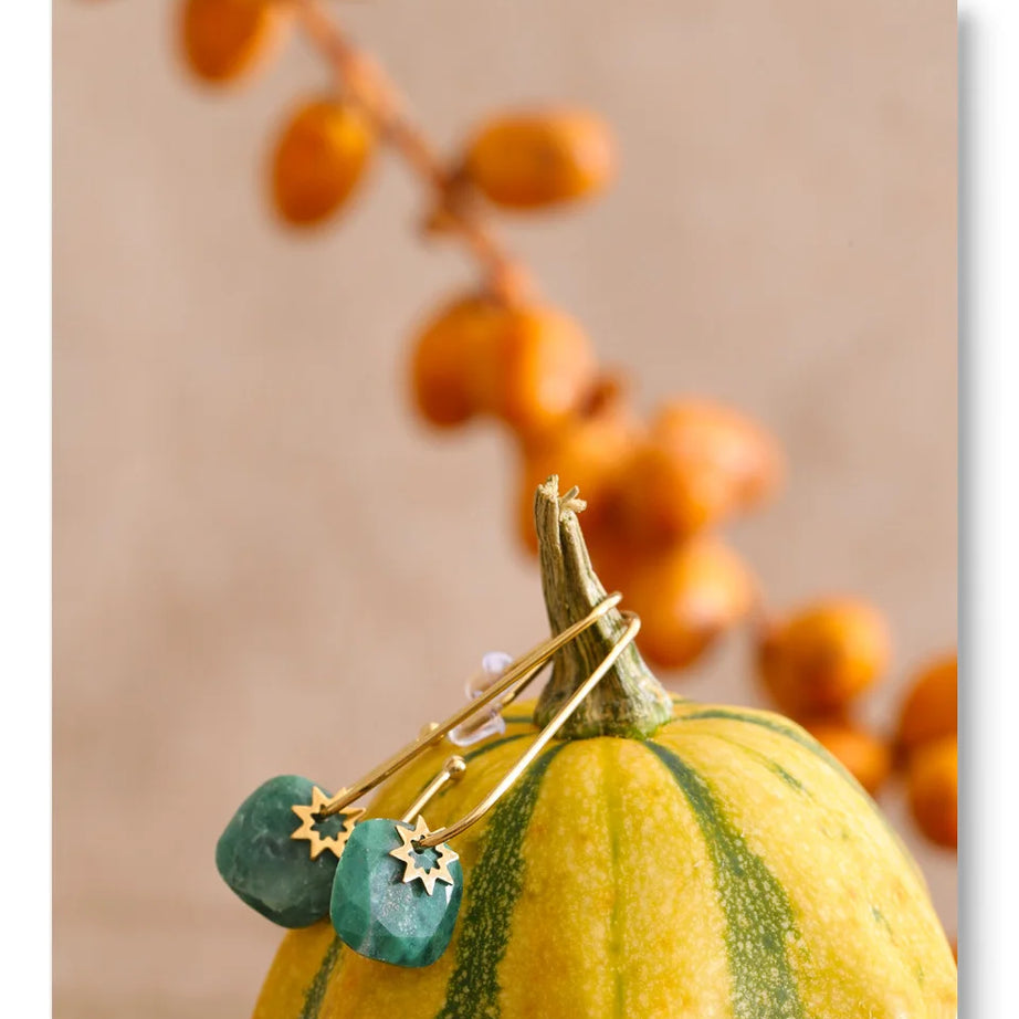 Natural Stone Square Drop Earrings, Tiger Eye Agate 14K Gold Waterproof Stainless Steel Jewelry