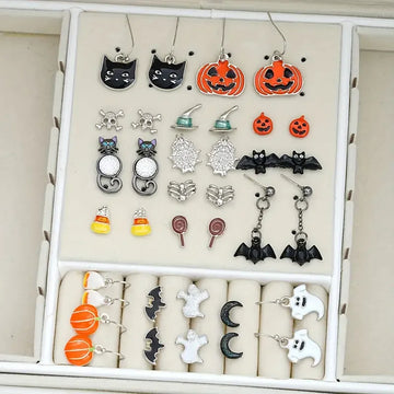 36 Pcs Halloween Earrings Set for Women Vintage Cute Ghosts Black Cats Pumpkins Bats Spiders Drop Stainless Steel Ear Needle