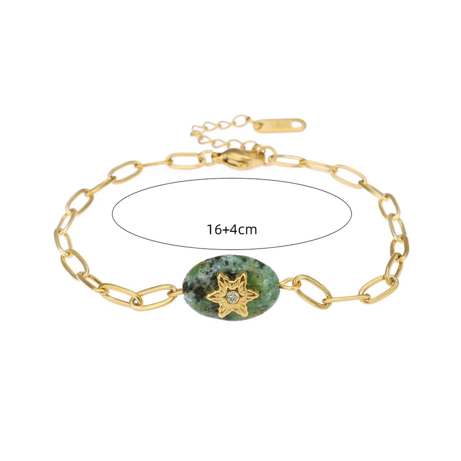 WILD & FREE Boho Vintage Green Natural Stone Bracelets for Women Stainless Steel Trendy Charms Aesthetic Jewelry Set - Charlie Dolly
