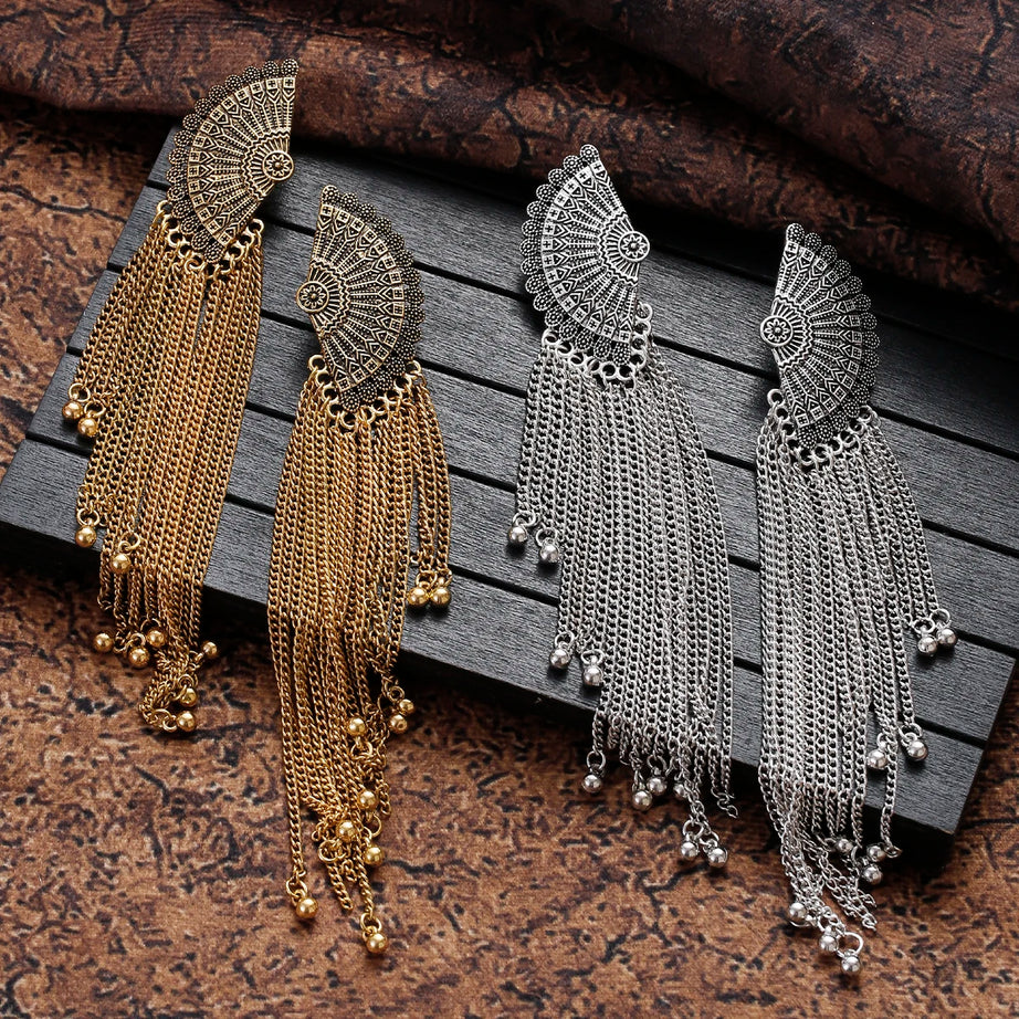 الهندي Jhumka أقراط الذهب الشظية اللون أجراس كبيرة قطرة طويلة شرابة القرط للنساء بوهو الغجر مجوهرات هدية