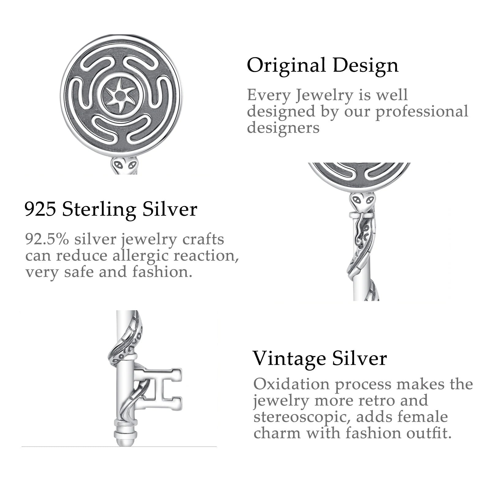 Eudora 925 Sterling Silver Hecate Wheel Necklace Triple Goddess Pendant Snake Key Amulet Witch Pagan Jewelry Gift for Women Men