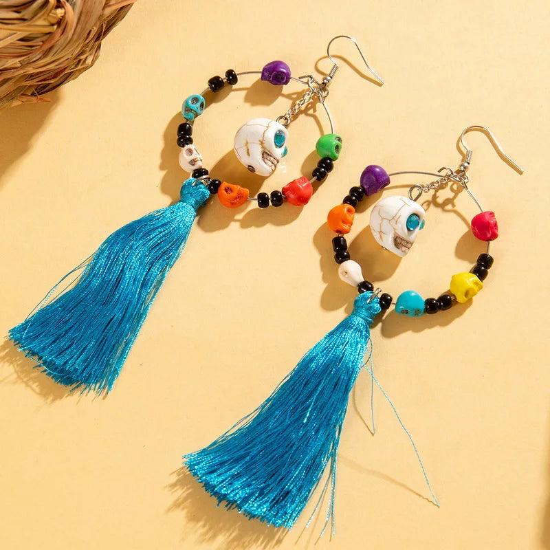 Gothic Punk Halloween Skeleton Dangle Earrings For Women Ethnic Creative Long Tassel Bohemian Fringe Earring Festival Jewelry - Charlie Dolly