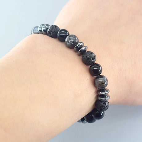 Natural Labradorite & Tiger Eye Boho Protection Bracelet, Handmade Grounding Amulet