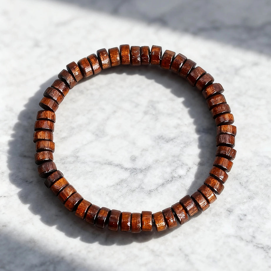 Natural Stone & Wood Bead Boho Protection Bracelet, Handmade Grounding Talisman