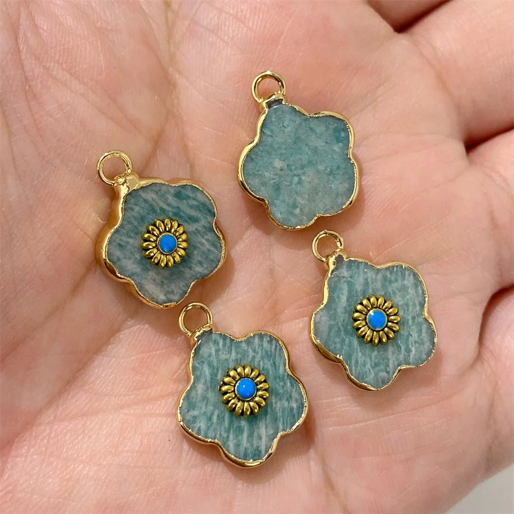 2pcs Natural Stone Flower Charms Tiger Eye Lapis Lazuli Flower Pendant For Jewelry Making Necklace DIY Earrings Bracelet15x20mm