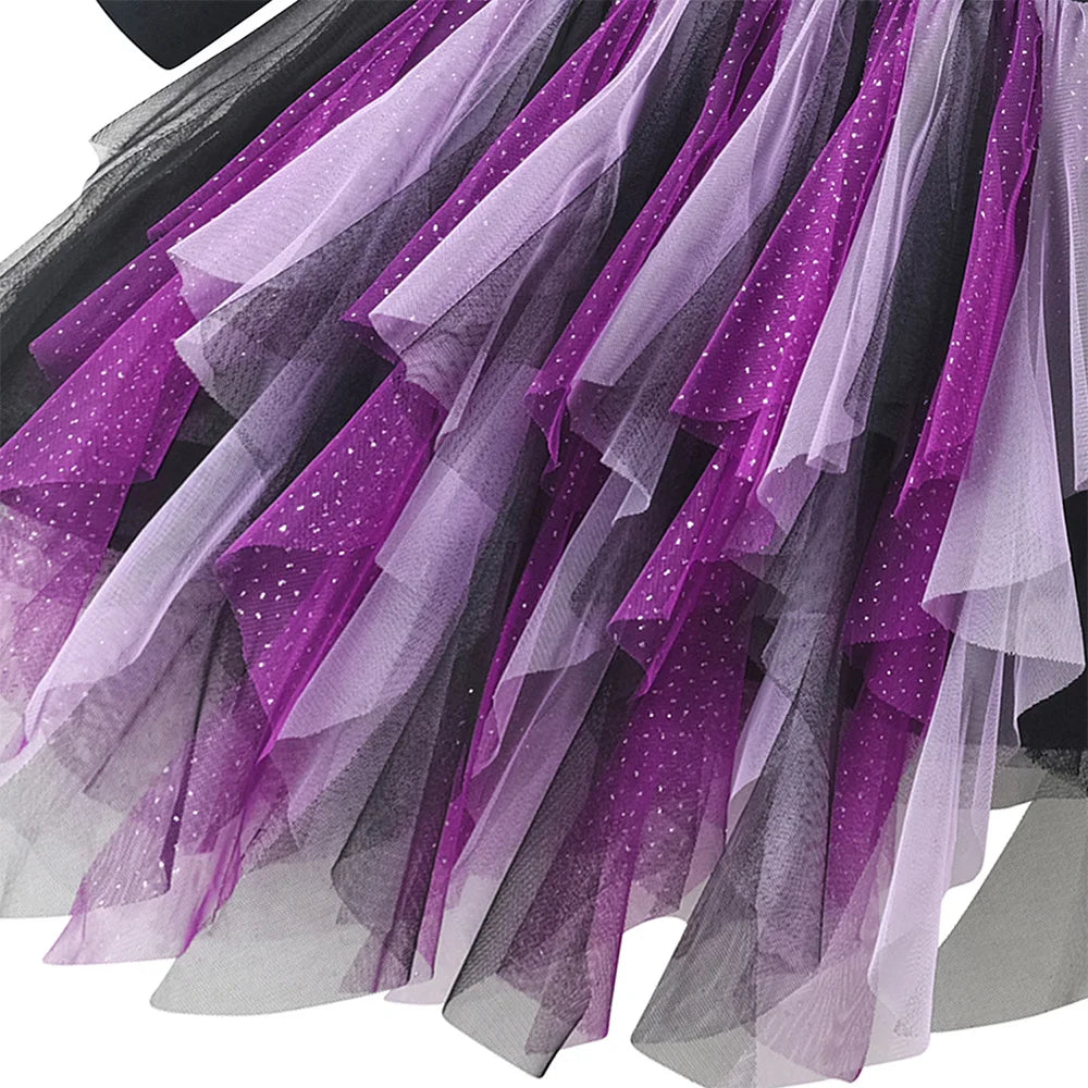VIKITA Kids Halloween Holiday Cosplay Costumes Girls Spider Skull Print Flare Sleeve Autumn Winter Princess Mesh Tutu Dresses - Charlie Dolly