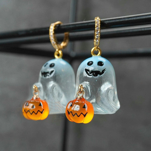 Fashion Halloween Ghost Drop Stud Earrings Women Girl Cute Punk Pumpkin Stainless Steel Jewelry Crystal Hook Dangle Party Gifts