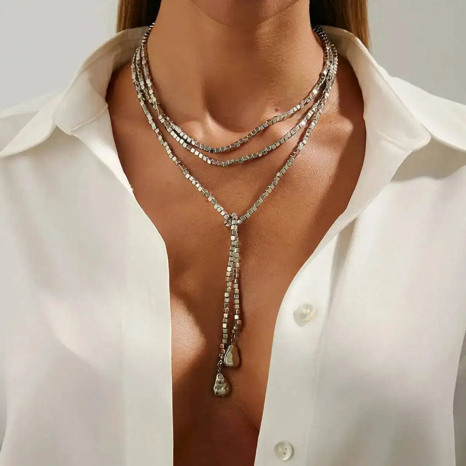 Irregular Bead Y Shape Long Necklace Jewelry