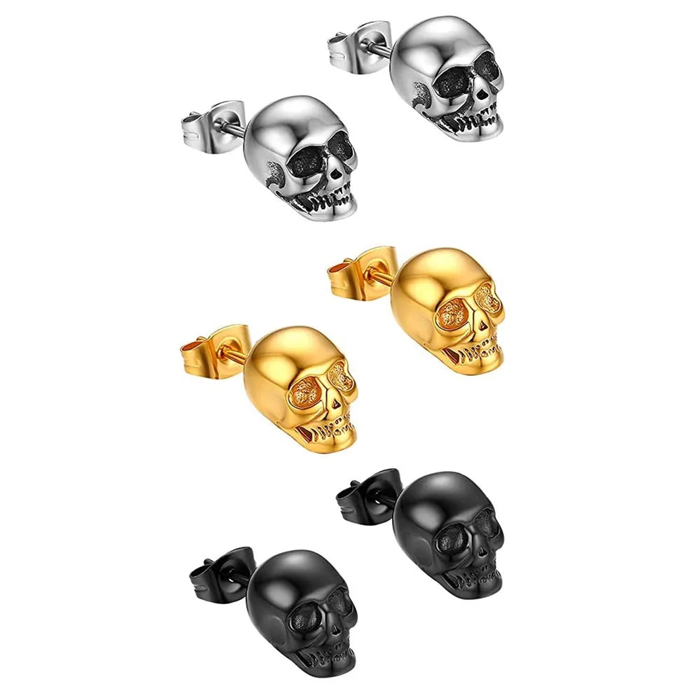 2023 Halloween Skull Stud Earrings for Men Women Punk Hip-hop Creative Metal Skeleton Mini Earrings Accessories Wholesale - Charlie Dolly