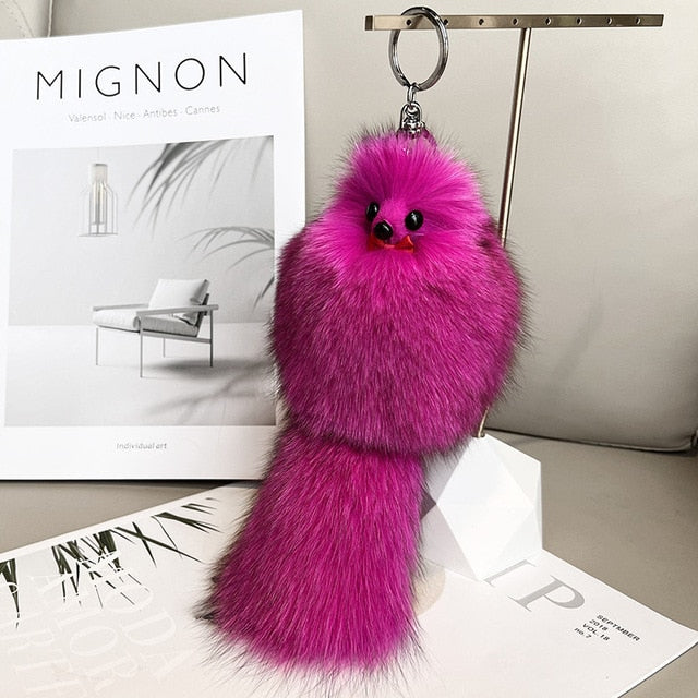 Cute Fluffy Bow-knot Fox Ball Key Chain Rings Pompom Real Fox Fur Charm Keychain Car Bag Key Ring Women Jewelry - Charlie Dolly