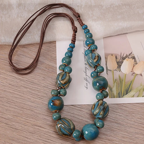 Hand Woven Ceramic Bead Adjustable Necklace Jewelry