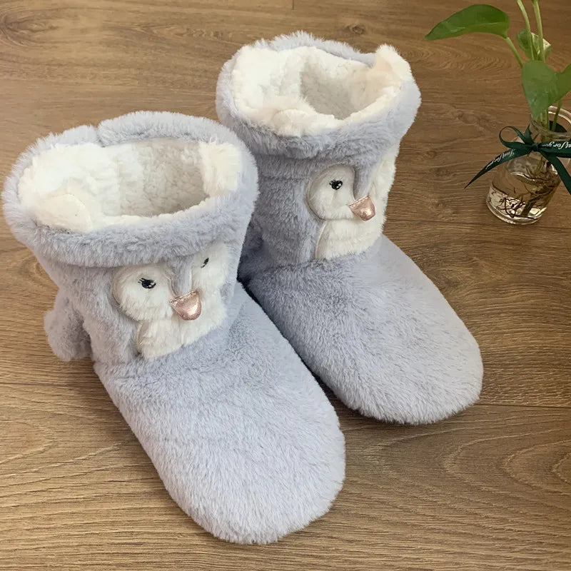 House Slipper Fur Female Women Shoes Flat Contton Plush Anti Skid Grip None Indoor Fluffy Kawaii Cute 3d Penguin Home Boots Soft - Charlie Dolly