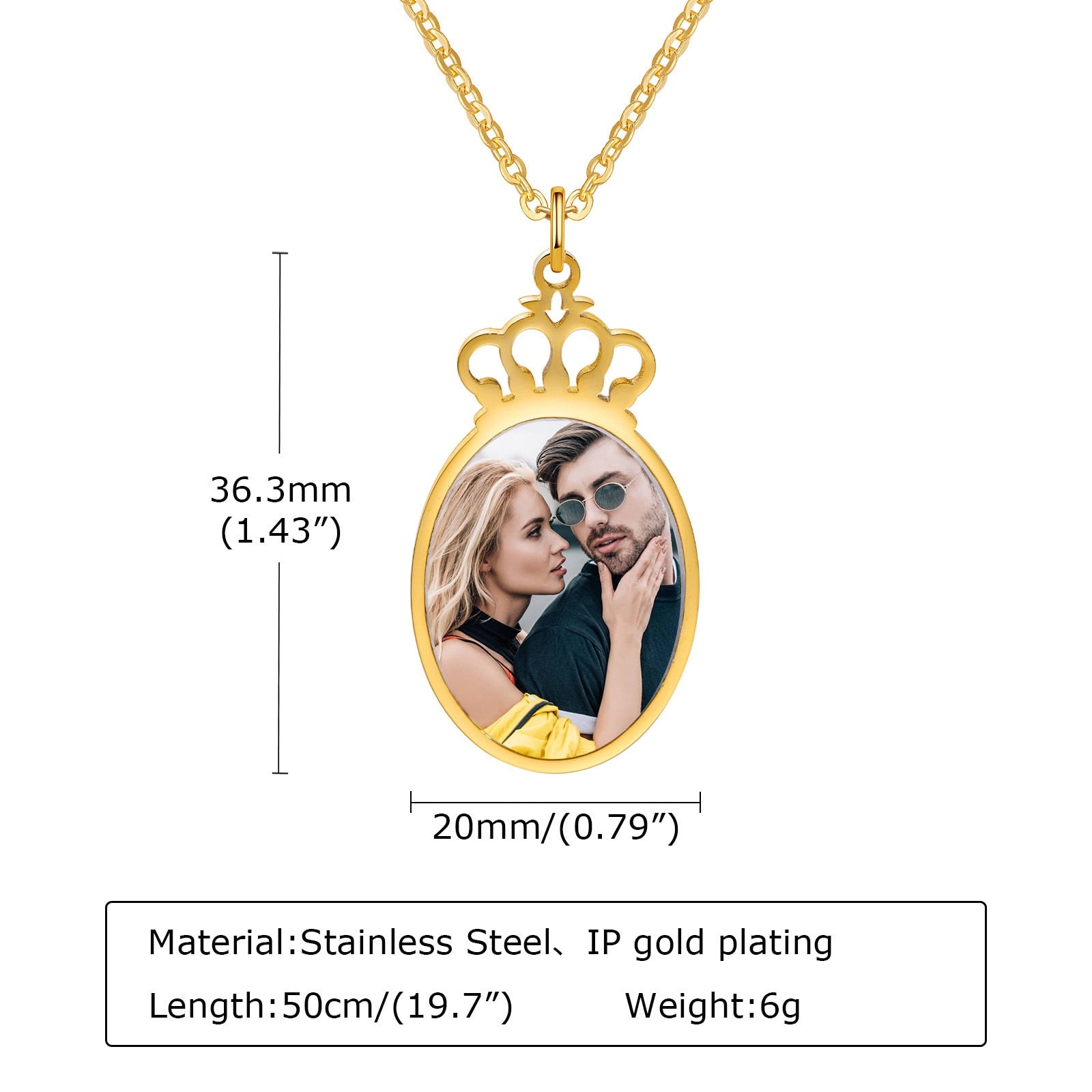 Vnox Free Personalize Photo Crown Necklaces for Women,Custom Picture Image Words Info, Stainless Steel Pendant Collar Gift - Charlie Dolly