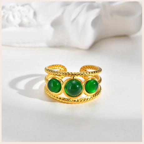 Luxury Bohemian Turquoise Ring for Women, Fashion Stainless Steel Nature Stone Open Adjustable Rings Boho Jewelry - Charlie Dolly