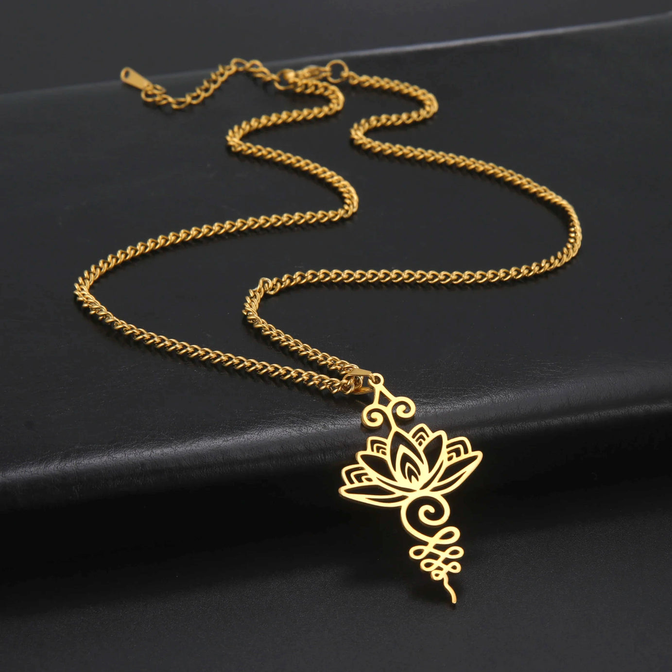 Lotus & Unalome Chakra Pendant, Stainless Steel Sacred Path Necklace
