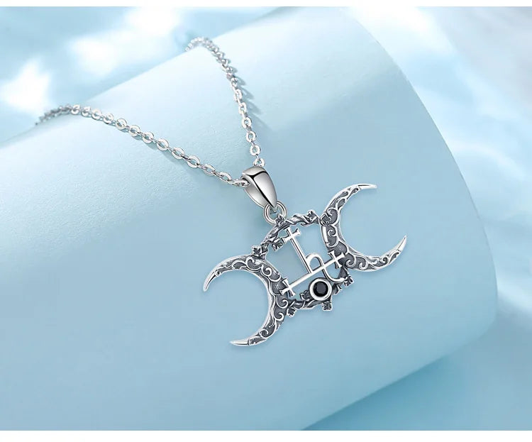 Eudora 925 Sterling Silver Lilith Sigil Necklace Vintage Triple Moon Goddess Amulet Pendant Personality Jewelry Party Gift