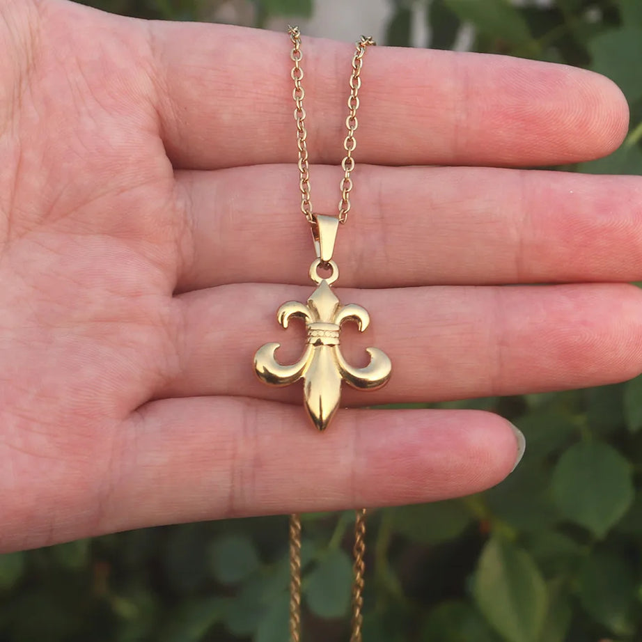 Fleur De Lis Saint Necklace, Catholic Religious Stainless Steel Choker
