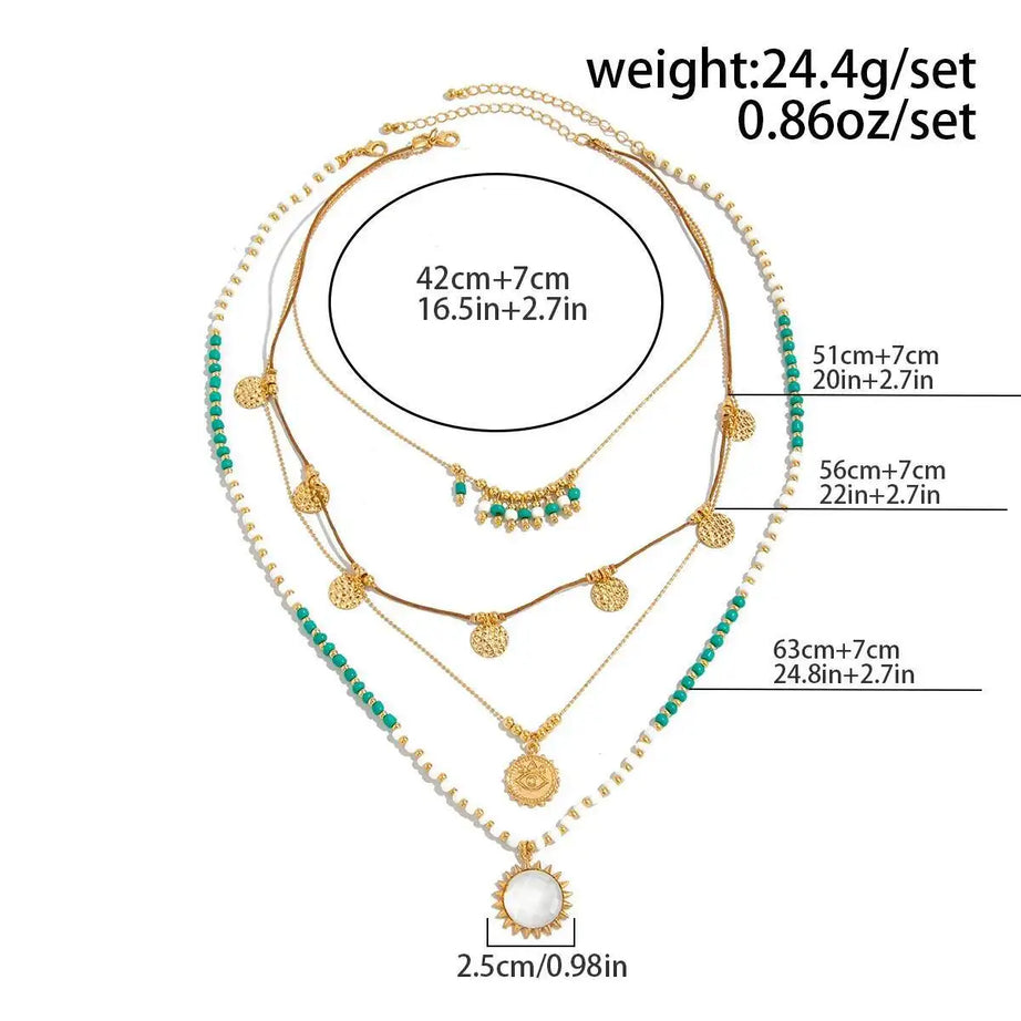 Round Coin Tassel Beaded Choker Necklace Jewelry