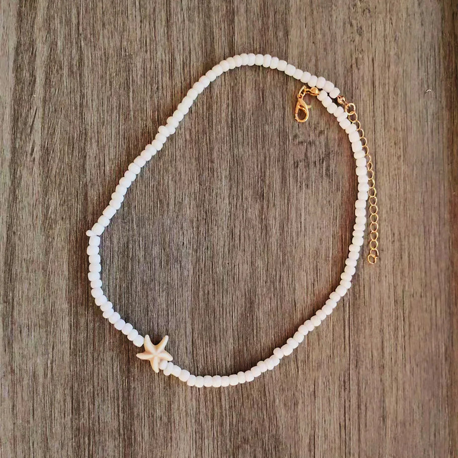 Tidepool Starfish and Turtle Beaded Boho Choker