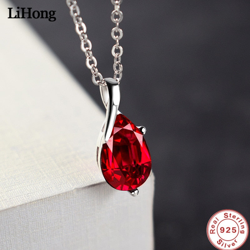 LiHong S925 Sterling Silver Necklace Angel Tears Crystal Blue Pendant Necklace for Woman Charm Jewelry Gift - Charlie Dolly