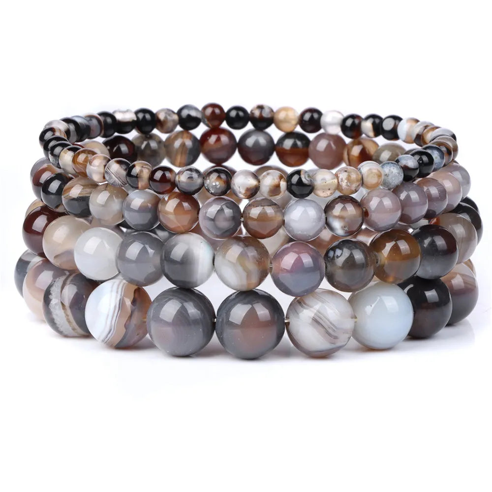 الموضة الطبيعية البني مخطط Agates سوار النساء 4/6/8/10 مللي متر Agates الخرز مطاطا أساور للرجال الريكي شفاء بوهو مجوهرات