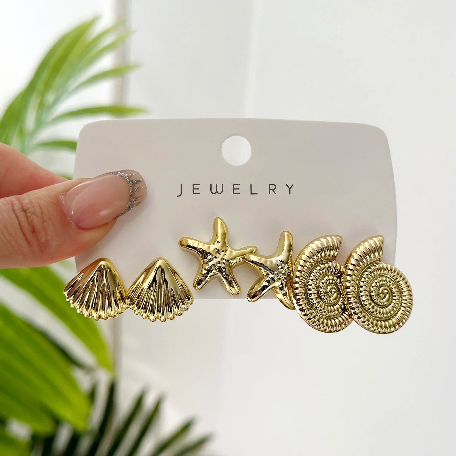 3 Pairs Gold Color Starfish Shell Stud Earrings Set for Women Fashion CCB Lightweight Star Earrings Boho Jewelry Accessories