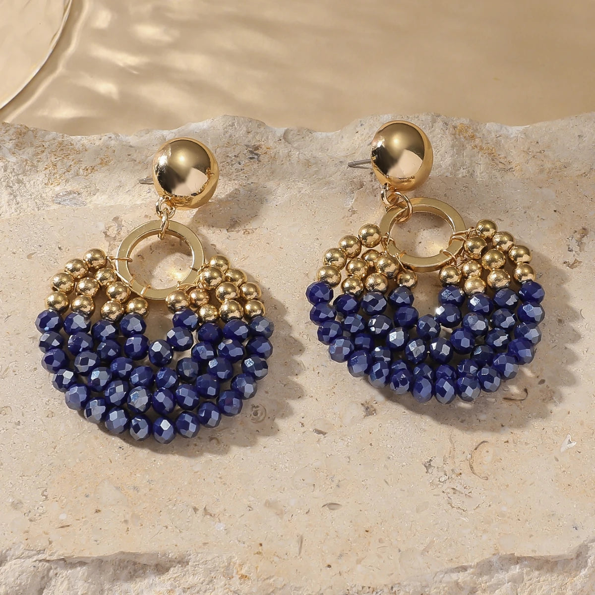 Elegant Layered Round Beaded Drop Earrings for Women Boho Handmade Crystal Beads Earrings Fashion Jewelry Party Accessories Gift