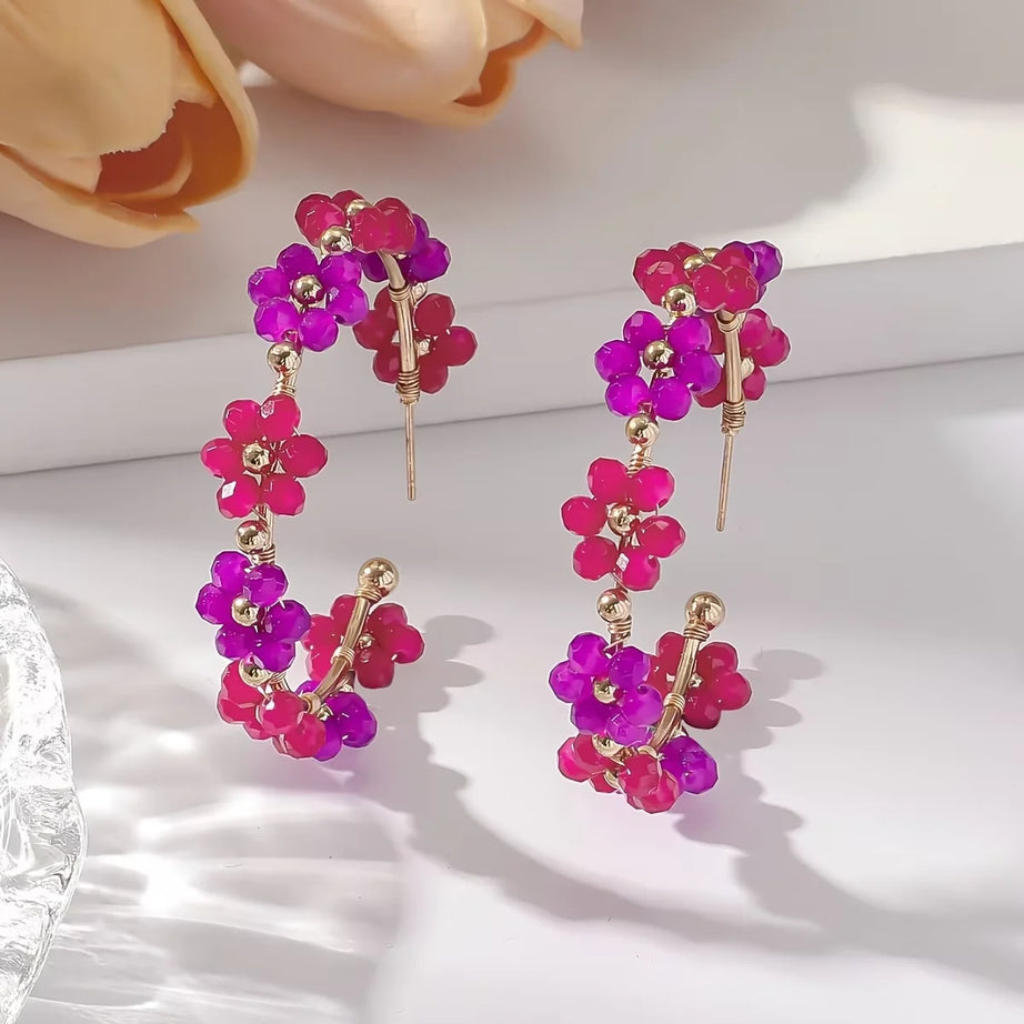 Crystal Beaded Sunflower Handmade Earrings Jewelry