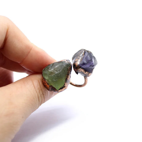 Natural Gem Raw Stone Amethyst Ring Crystal Bronze Plated Citrine Green Fluorite Boho Vintage Fashion For Women's Jewelry Gifts - Charlie Dolly
