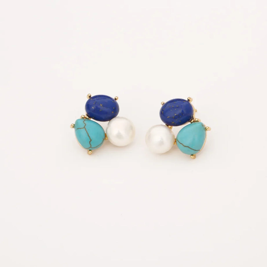 Natural Lapis Lazuli Geometric Pearl French Elegant Temperament High-end Silver Needle Earrings for Women Jewelry. - Charlie Dolly
