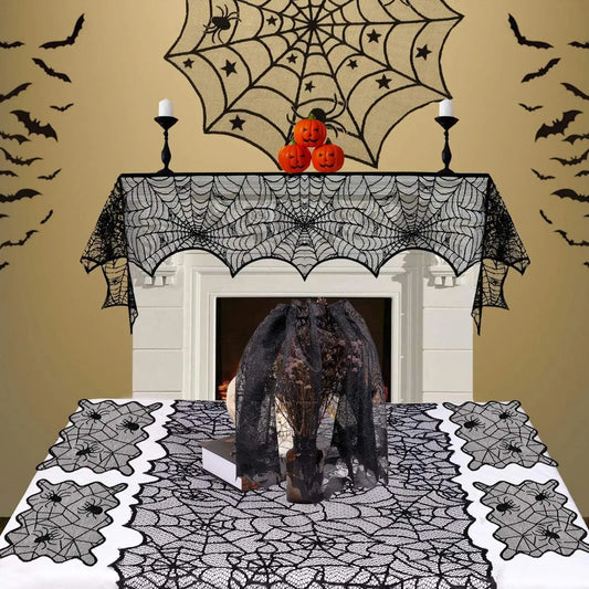 Halloween Tablecloths Spider Web Mantel Towel Bat Spider Table Flag Lampshade Table Decoration Halloween Home Decor Sets