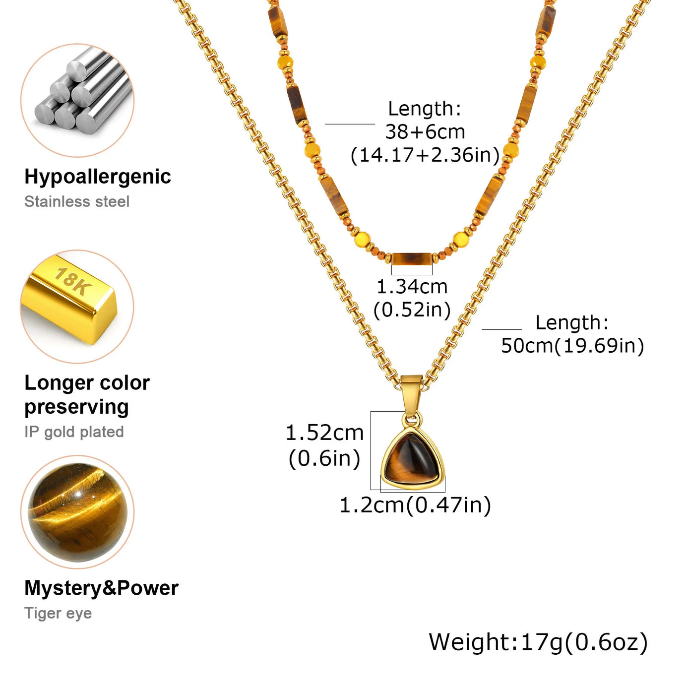 Natural Tiger Eye Necklace for Women, Boho Beaded Pendant Layered Collarbone Chain with Irregular Stone Jewelry - Charlie Dolly