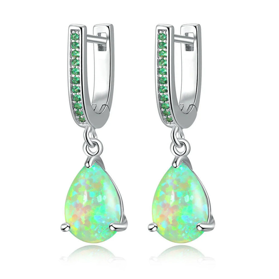 Green Fire Opal Teardrop Statement Earrings Jewelry