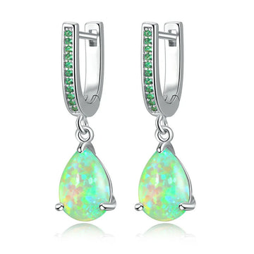 Green Fire Opal Dangle Earrings for Women,Teardrop U-Shape Hypoallergenic Earrings with Gemstones,Elegant Boho Statement Jewelry