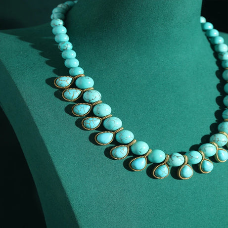 Bohemia Blue Natural Stone Water Drop Beads Chain Choker Necklace Vintage Jewelry for Woman Retro New in Boho Luxury Accessories - Charlie Dolly