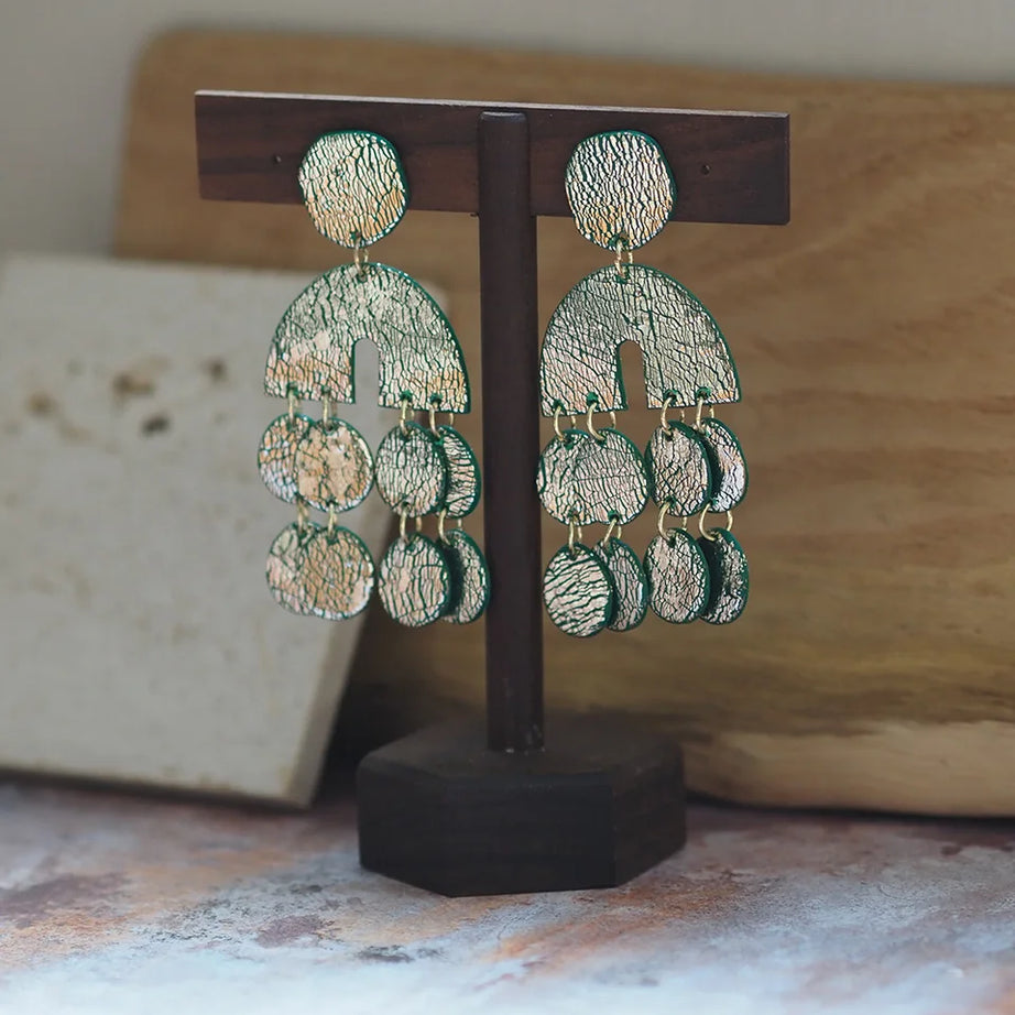 Metallic Clay Arch Fringe Statement Earrings Jewelry