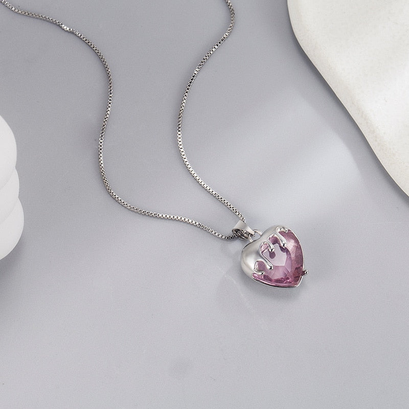 KOFSAC Shiny Romantic Crystal Melt Love Heart Pendant Necklace For Women 925 Silver Jewelry Girl Birthday Gift - Charlie Dolly